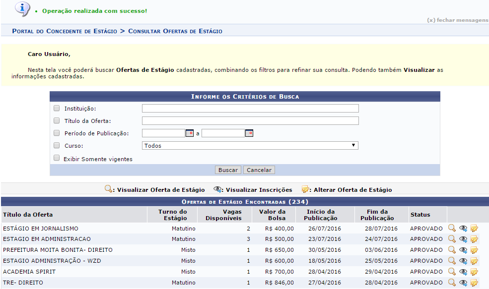 A oferta foi cadastrada com sucesso.